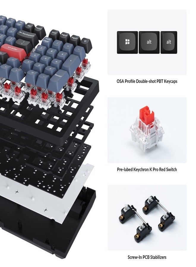 Keychron K4 Pro Custom Wireless Mechanical Keyboard, 96 Keys Hot-swappable QMK/VIA Programmable Macro with K Pro Red Switch RGB Backlit Compatible Mac Windows Linux - Black - Image 5