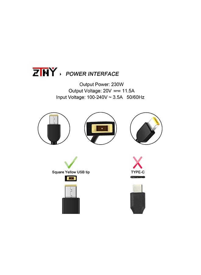 ZTHY 230W Slim Tip Ac Adapter Laptop Charger Replacement For Lenovo Ideapad Legion Y540 Y545 Y740 Y730 Y900 Y910 Y7000 Thinkpad P50 P51 P52 P53 P70 P71 W540 W541 T540P Power Supply - Image 2