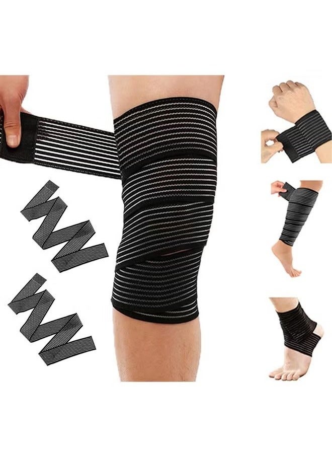 ضمادة ضاغطة مرنة لعضلة الساق، كم ضاغط للساق، قطعتان للرجال والنساء، أربطة ضاغطة للساقين السفلية لتثبيت آلام الأربطة والمفاصل، رياضية قابلة للتعديل، لون أسود، 180 سم - Image 1