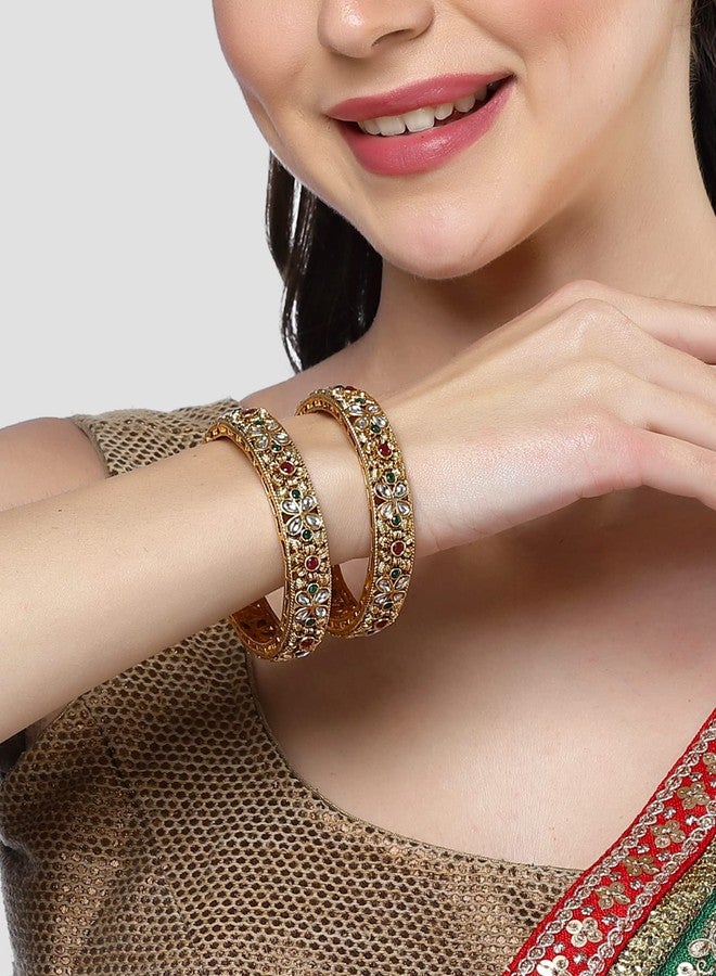 كارات كارت أساور كاراتكارت مطلية بالذهب العتيق بتصميم زهري مرصعة بأحجار حمراء للنساء - Image 2