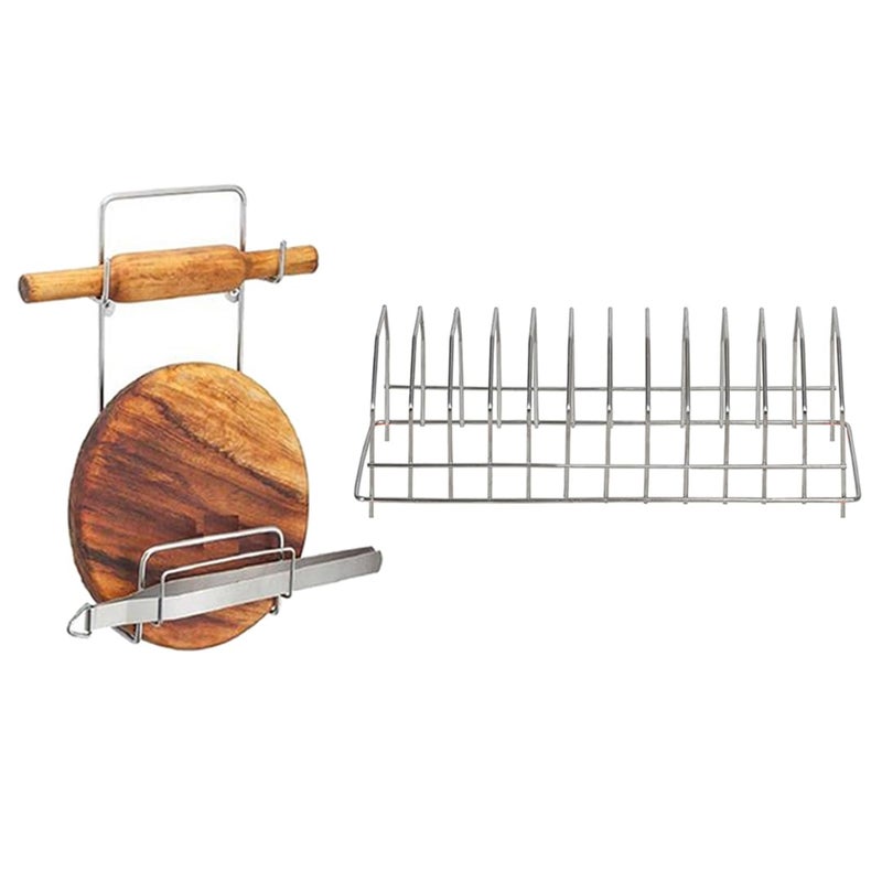 Oc9 Stainless Steel Wall Mounted Chakla Belan Stand Wall Mounted Ladle Hook Rail for Kitchen Silver Pack of 2  - Image 1