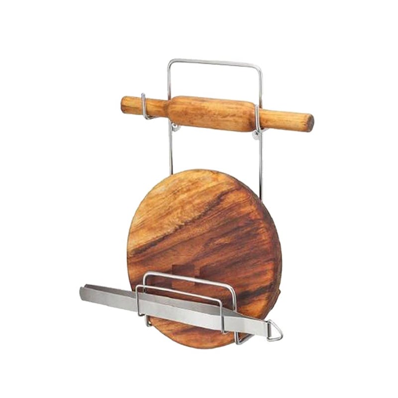 Oc9 Stainless Steel Wall Mounted Chakla Belan Stand Wall Mounted Ladle Hook Rail for Kitchen Silver Pack of 2  - Image 5