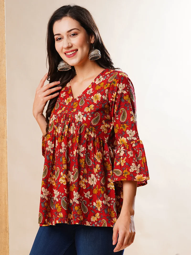 globus Globus Women Floral Printed V-Neck Tunic