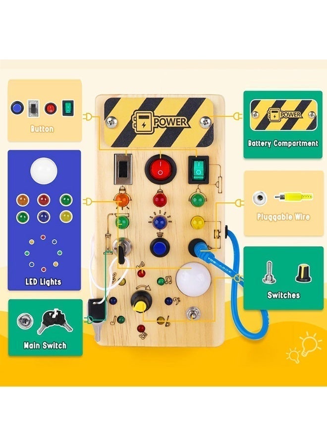 Montessori wooden multi-functional lock opening, LED switch busy board, children's sensory toys, educational learning activities, toy gift packs for boys and girls aged 1-2-3-4 - Image 3