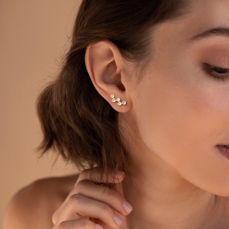 Robaice Gold Cartilage Earrings for Women 14K Gold Plated Helix Stud Star Earrings CZ Tragus Conch Daith Piercing Jewelry Gift Ear Crawer - Image 4