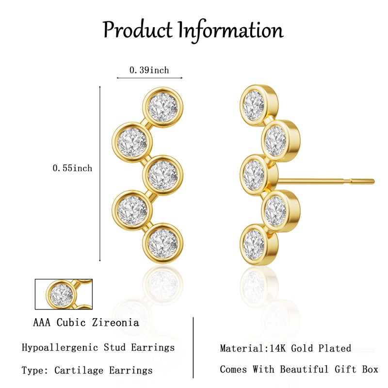 Robaice Gold Cartilage Earrings for Women 14K Gold Plated Helix Stud Star Earrings CZ Tragus Conch Daith Piercing Jewelry Gift Ear Crawer - Image 3