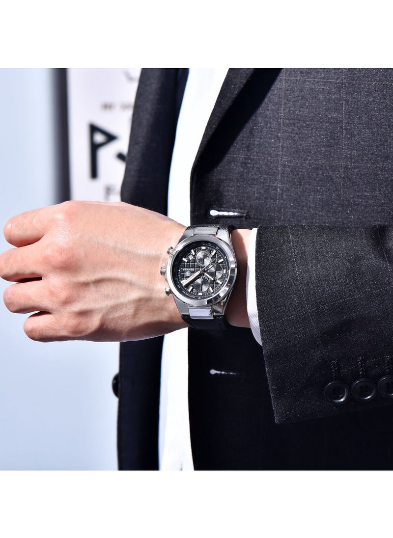 BENYAR - Watches for Men Luxury Quartz Water Resistant Watch Men's Chronograph Genuine Leather Strap 5206BK - Image 1