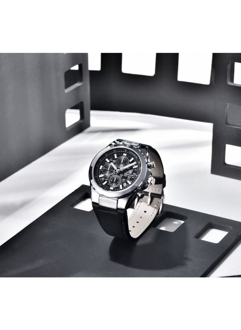 BENYAR - Watches for Men Luxury Quartz Water Resistant Watch Men's Chronograph Genuine Leather Strap 5206BK - Image 1