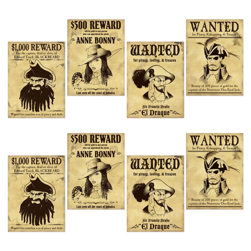 Beistle 8 Piece Pirate Wanted Sign Cutouts 1525 BlackTan