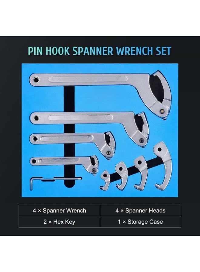 8pc Adjustable Pin Spanner Wrench Tool Set, Spanner Nut Wrench Tools with Changeable Heads for Pipes Heating Cars, Coilover Hook Wrenches for Suspension System, 3/4" to 6-1/10" - Image 2