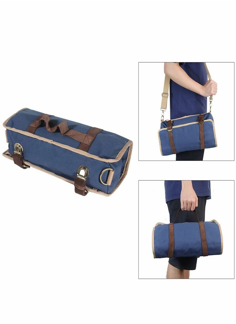 Bartender Kit Bag, Portable Waxed Canvas Bag Can Use For Professional 17-Piece Bar Tool Set, Including Shoulder Strap for Easy Carry(Bar Tools Not Include)(Blue)