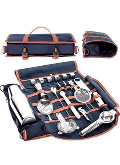 HomarKet Bartender Kit Bag, Portable Waxed Canvas Bag Can Use For Professional 17-Piece Bar Tool Set, Including Shoulder Strap for Easy Carry(Bar Tools Not Include)(Blue)  - Image 1