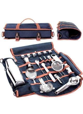 Bartender Kit Bag, Portable Waxed Canvas Bag Can Use For Professional 17-Piece Bar Tool Set, Including Shoulder Strap for Easy Carry(Bar Tools Not Include)(Blue) - pzsku/Z9093B97728BDB3FA1AE2Z/45/1746404191/e7761b63-ef51-4aca-bfed-dc236c5d820e