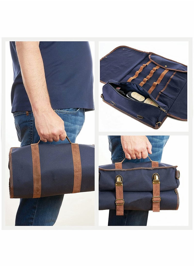 Bartender Kit Bag, Portable Waxed Canvas Bag Can Use For Professional 17-Piece Bar Tool Set, Including Shoulder Strap for Easy Carry(Bar Tools Not Include)(Blue)