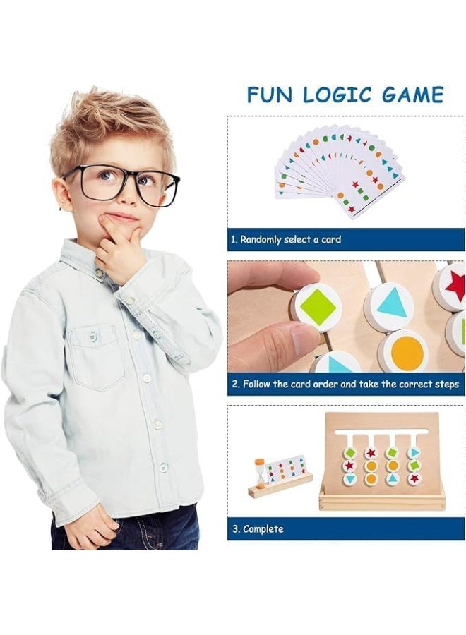 Double Sided Wooden Sliding Four Color And Shape Pattern Game Logical And Learning Game With Cards And Hour Glass Educational Wooden Toy For Kids Ages 3 And Above - Image 4