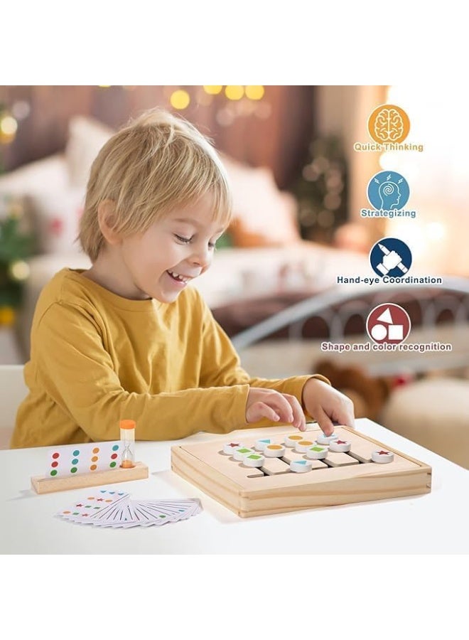 Double Sided Wooden Sliding Four Color And Shape Pattern Game Logical And Learning Game With Cards And Hour Glass Educational Wooden Toy For Kids Ages 3 And Above - Image 5