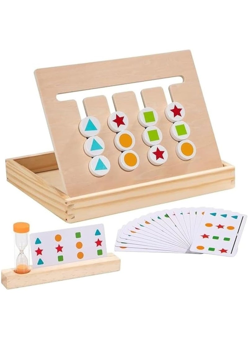 Double Sided Wooden Sliding Four Color And Shape Pattern Game Logical And Learning Game With Cards And Hour Glass Educational Wooden Toy For Kids Ages 3 And Above - Image 1