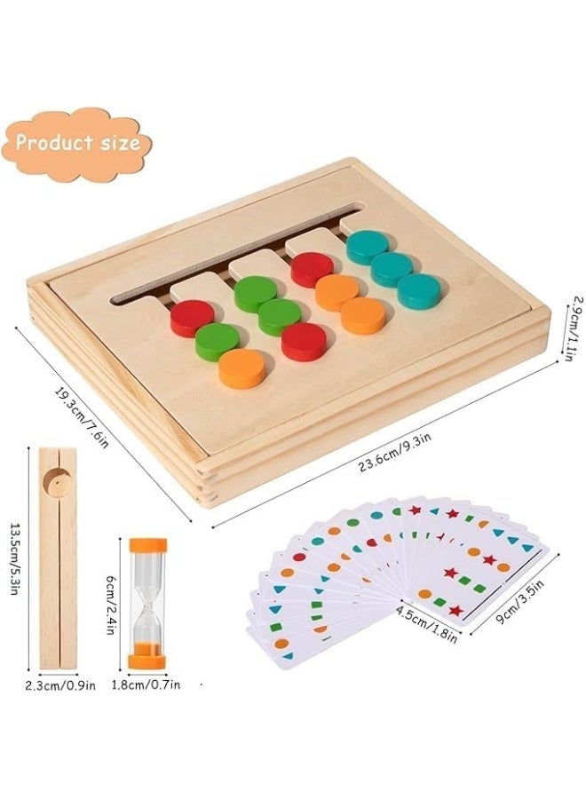 Double Sided Wooden Sliding Four Color And Shape Pattern Game Logical And Learning Game With Cards And Hour Glass Educational Wooden Toy For Kids Ages 3 And Above - Image 2