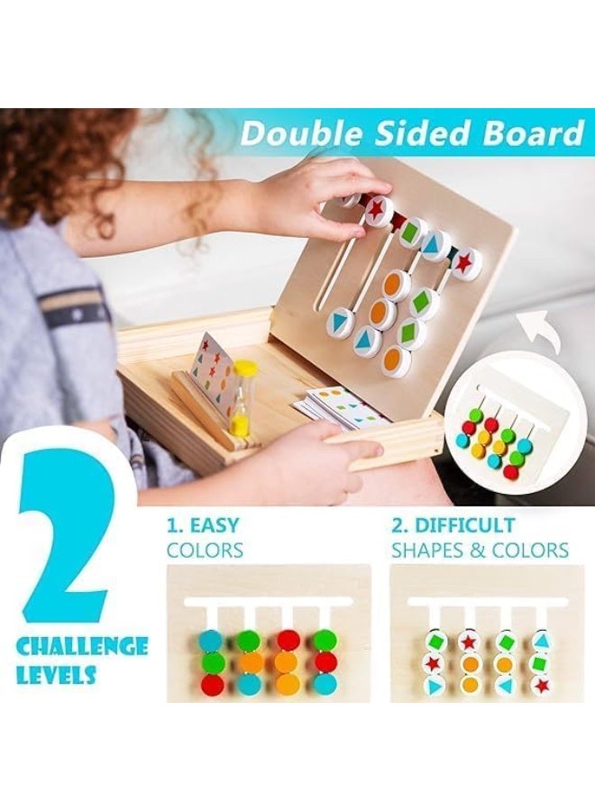 Double Sided Wooden Sliding Four Color And Shape Pattern Game Logical And Learning Game With Cards And Hour Glass Educational Wooden Toy For Kids Ages 3 And Above - Image 3