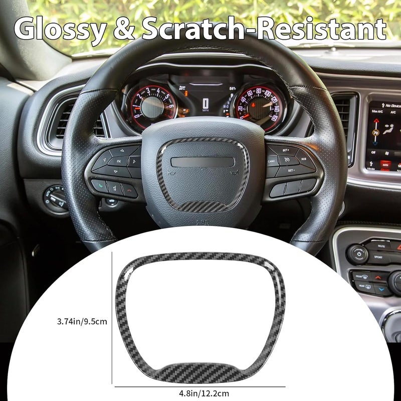 GLECTG Central Control Steering Button Frame Trim with Dodge Challenger Durango Charger 2015-2025，Perfect Dodge Charger Steering Wheel Trim & Challenger Accessories，Black Carbon Fiber - Image 3