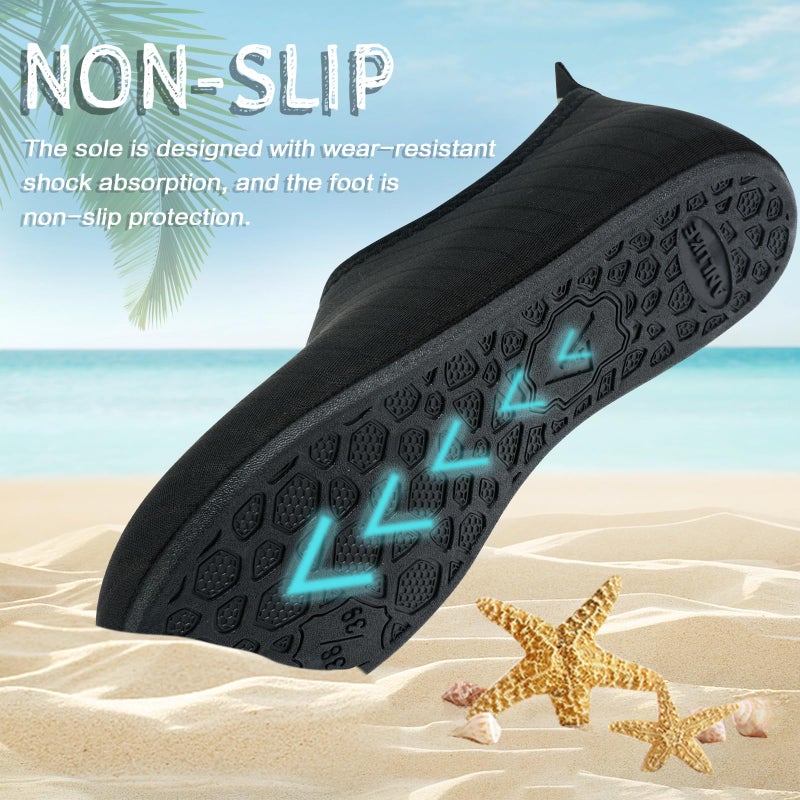 ANLUKE Water Shoes Barefoot Aqua Yoga Socks Quick-Dry Beach Swim Surf Shoes for Women Men Black/Solid 38/39 - Image 2