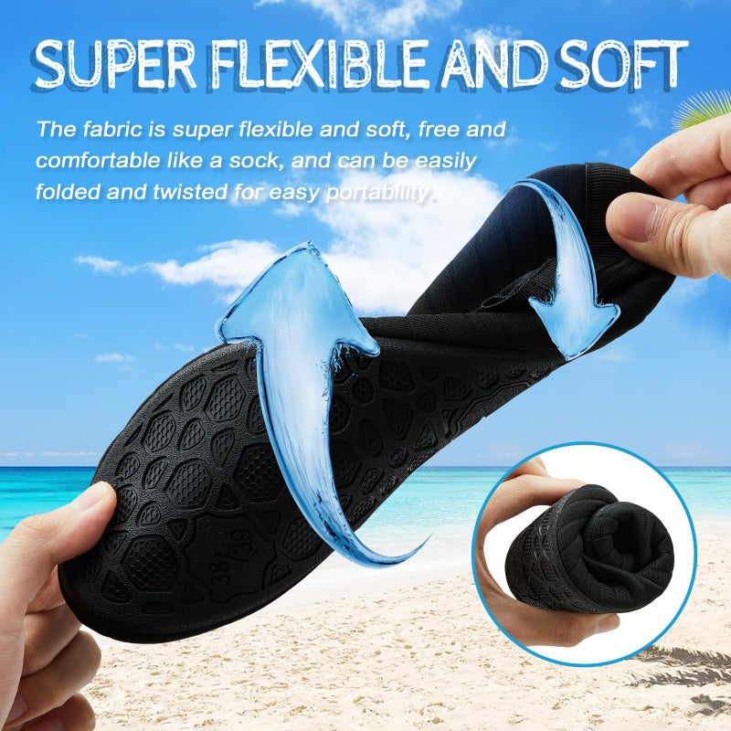 ANLUKE Water Shoes Barefoot Aqua Yoga Socks Quick-Dry Beach Swim Surf Shoes for Women Men Black/Solid 38/39 - Image 5