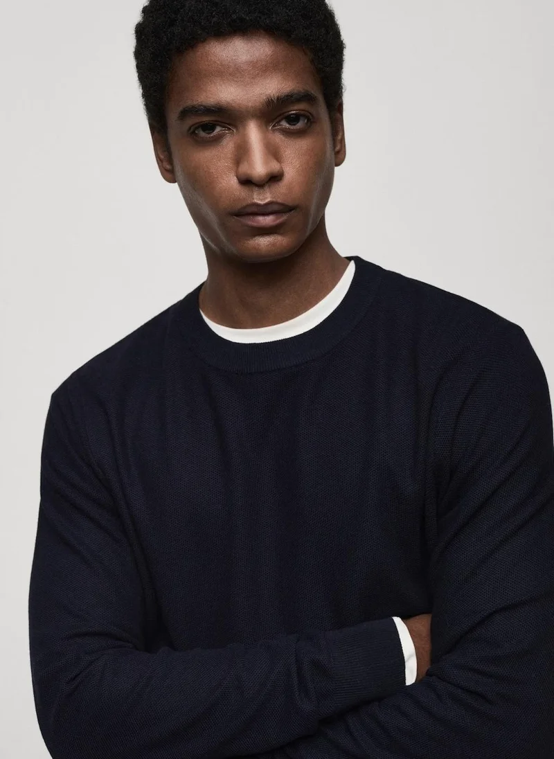 Mango Man Microstructured Cotton Knitted Sweater