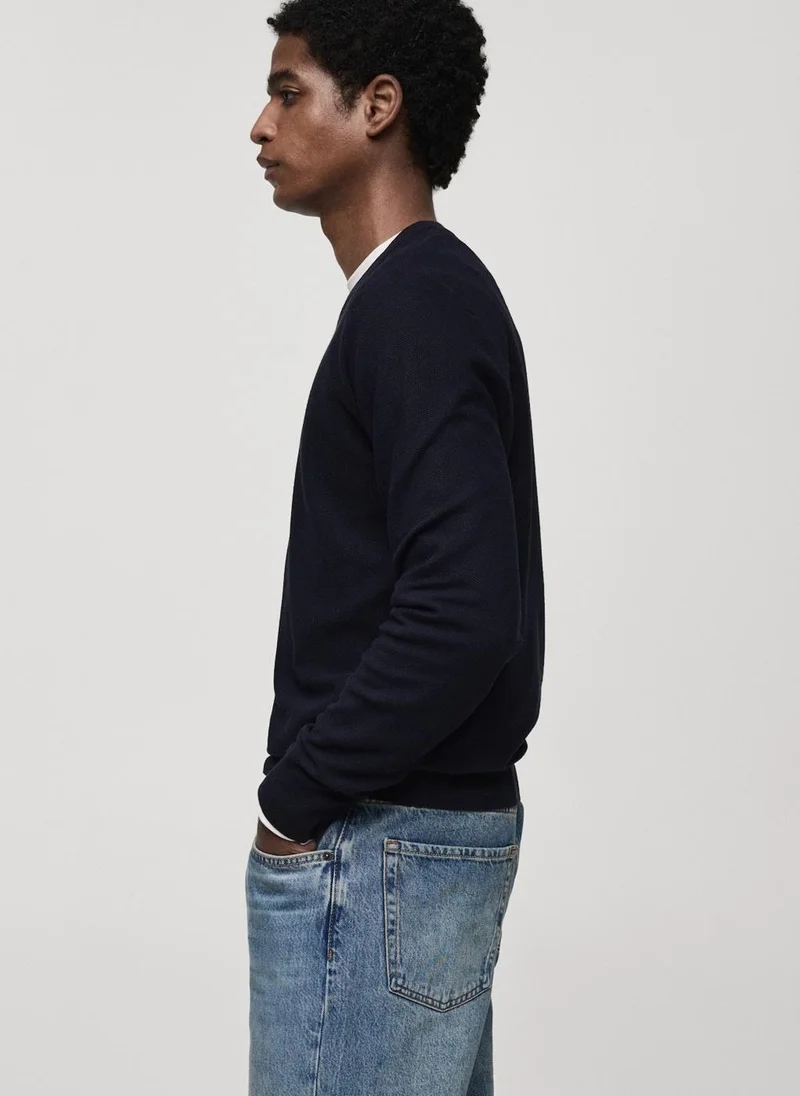 Mango Man Microstructured Cotton Knitted Sweater
