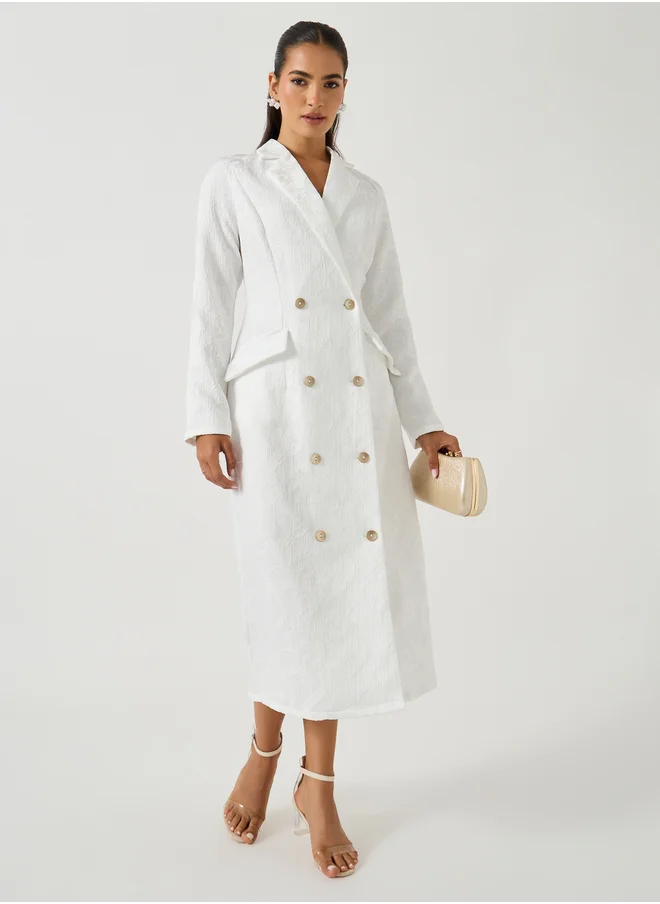 Styli Self Design Jacquard Long Sleeves Blazer Midi Dress