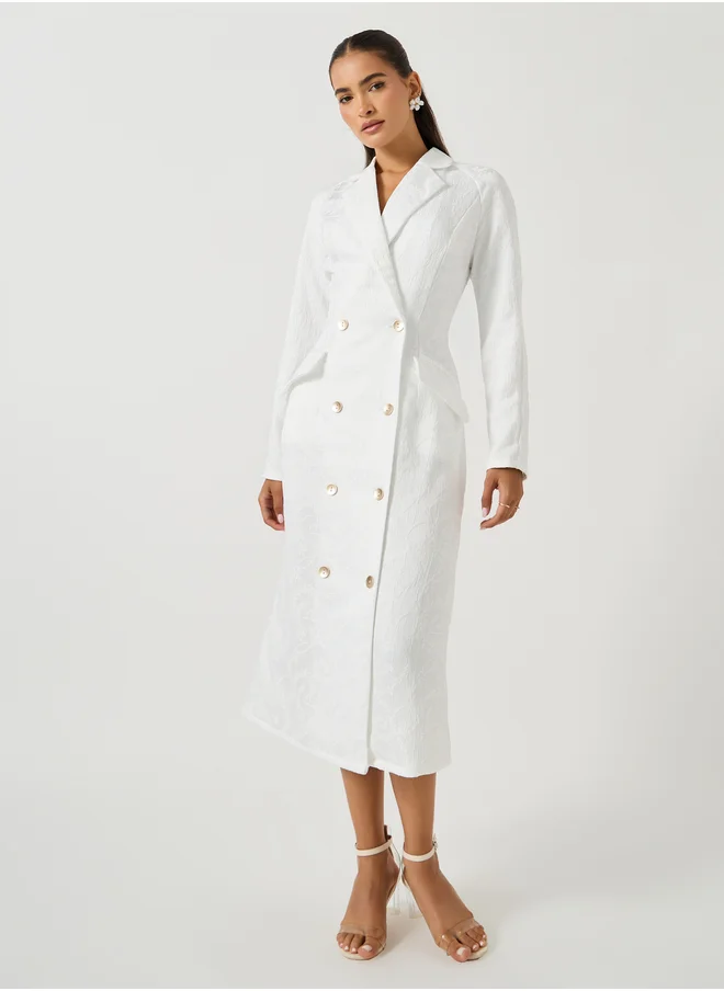 Styli Self Design Jacquard Long Sleeves Blazer Midi Dress