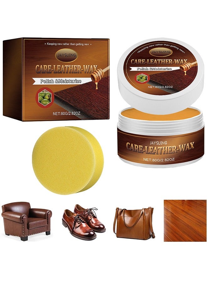 Leather Care Wax, Furniture Leather Scratch Remover, Leather Couch Scratch Repair, Leather Salve With Sponge, Leather Salve For Furniture, Suitable For Furniture Leather Sofa Car Seats, 80G - Image 1