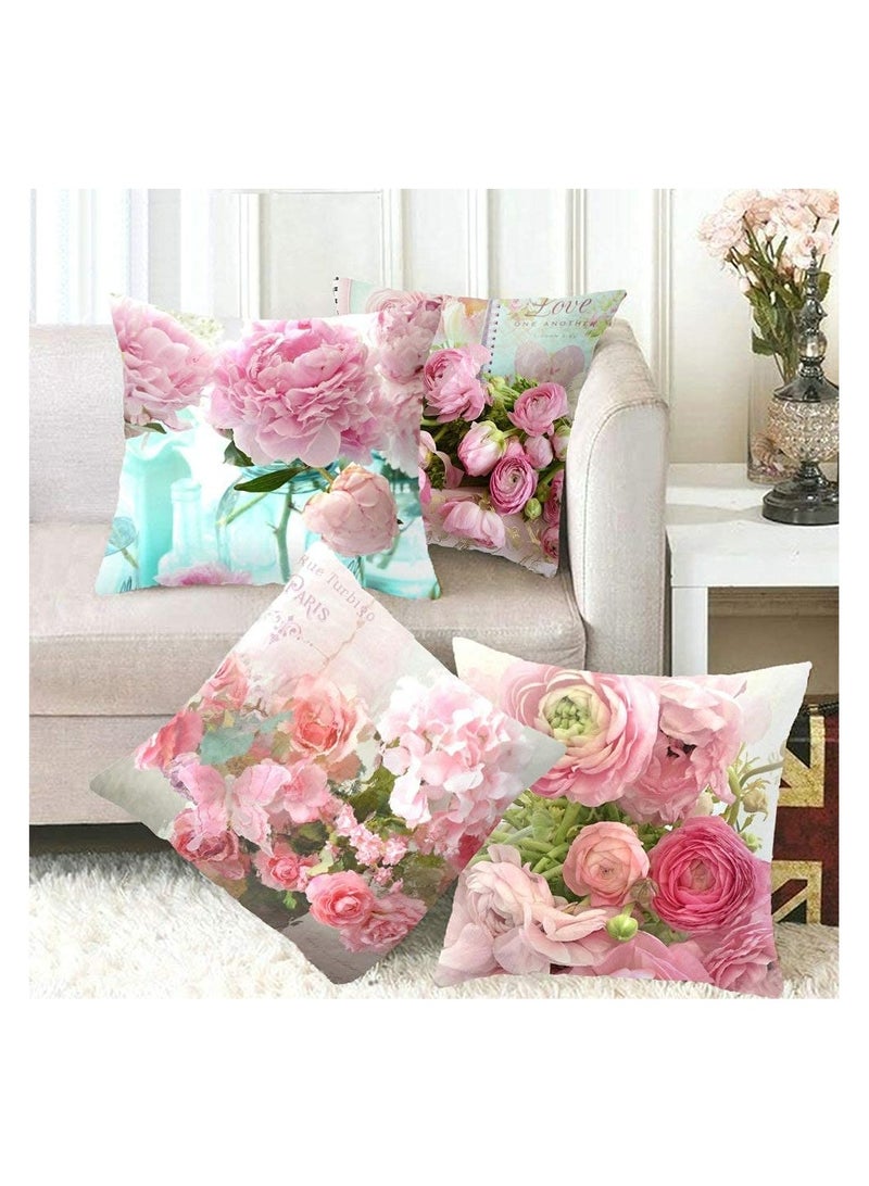 SYOSI Shabby Chic Throw Pillow Cover, 18 x 18 Inch Flowers Decorative Cushion Cases Floral Pillow Home Decor for Summer Spring  - Image 2