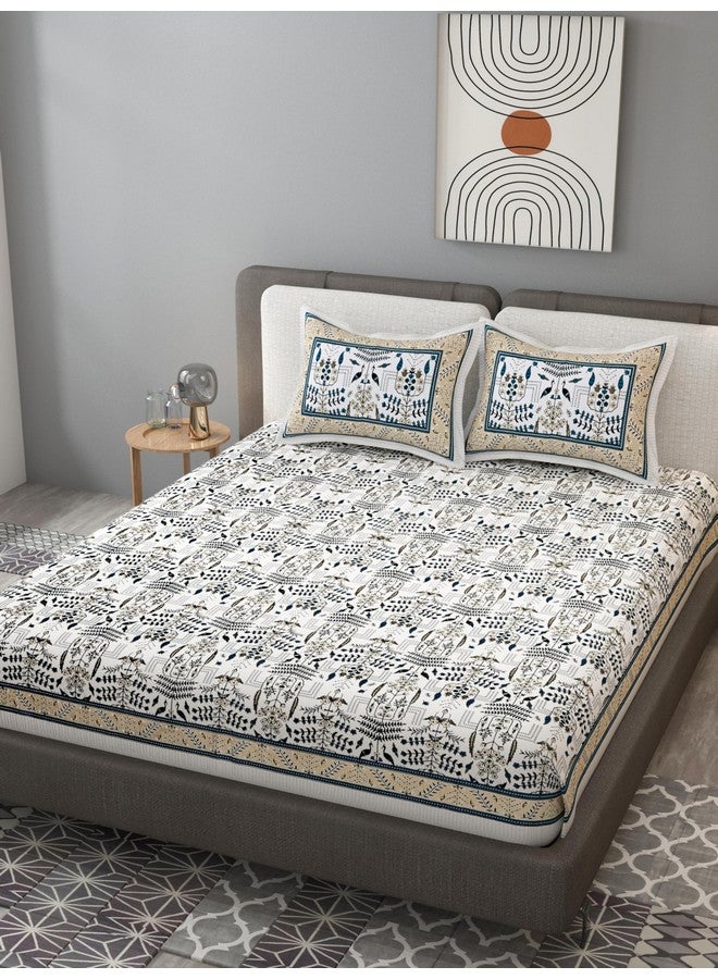 EasyGoods® 240 TC Pure Cotton Bedsheet for Double Bed, King & Queen Size Bed, Jaipuri Rajasthani Design with 2 Pillow Covers, Extra Soft & Wrinkle Free, 90 x 103 inches, Blue (Monarch40) - Image 3