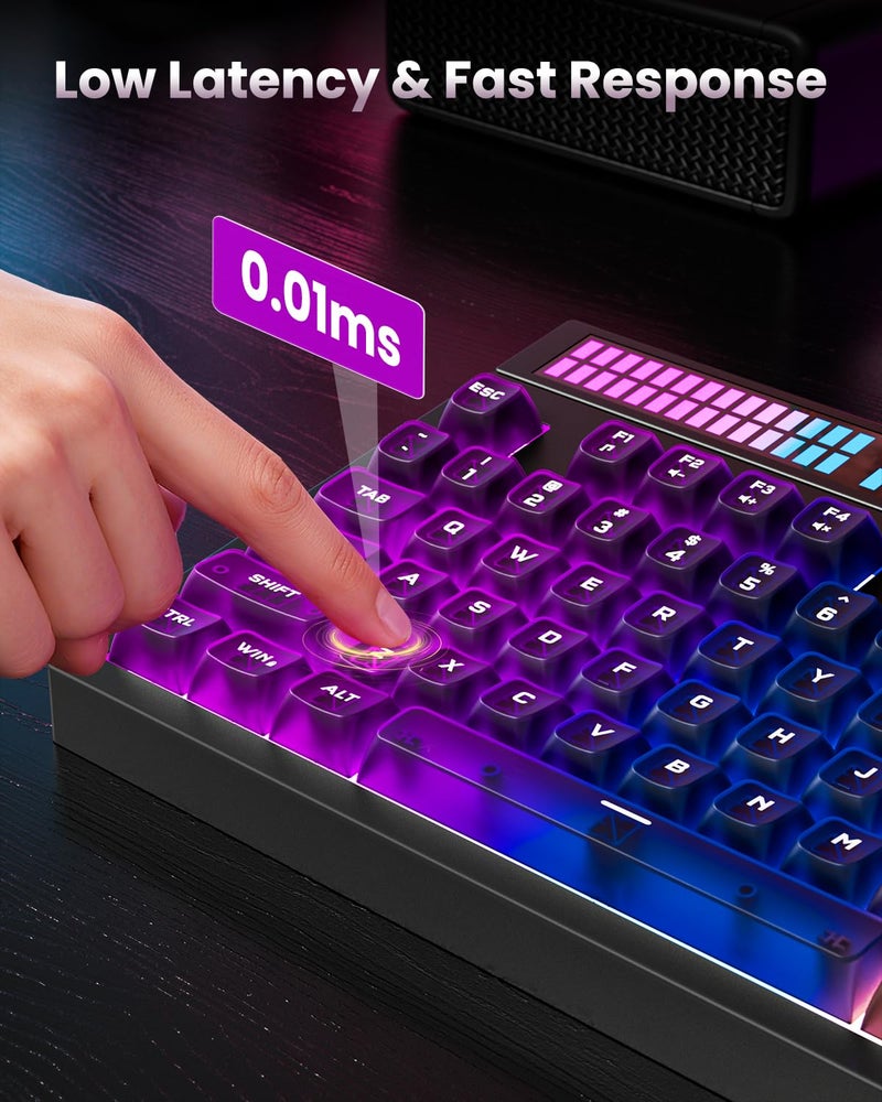 SABLUTE Quiet Gaming Keyboard with Sound-Sync RGB LED Display, 94-Key Wired PC Gaming Keyboards for Pro Gamers, Tactile Mechanical Feel, Anti-Ghosting, Volume Control Knob for PS5/Xbox/PC, Black - Image 4
