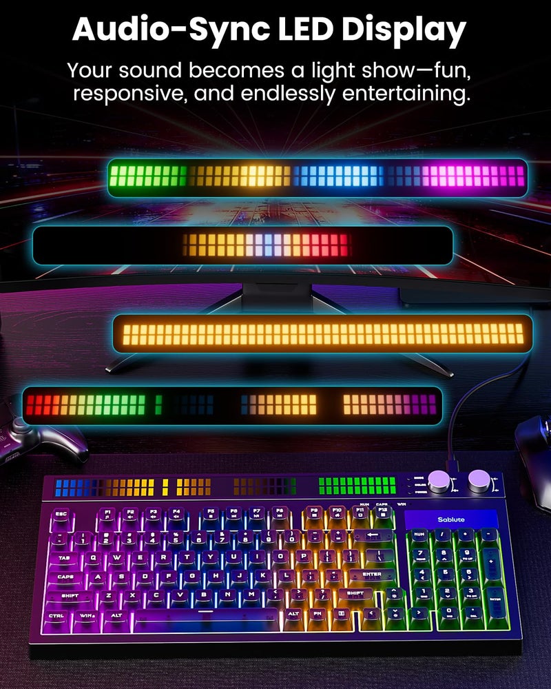 SABLUTE Quiet Gaming Keyboard with Sound-Sync RGB LED Display, 94-Key Wired PC Gaming Keyboards for Pro Gamers, Tactile Mechanical Feel, Anti-Ghosting, Volume Control Knob for PS5/Xbox/PC, Black - Image 2