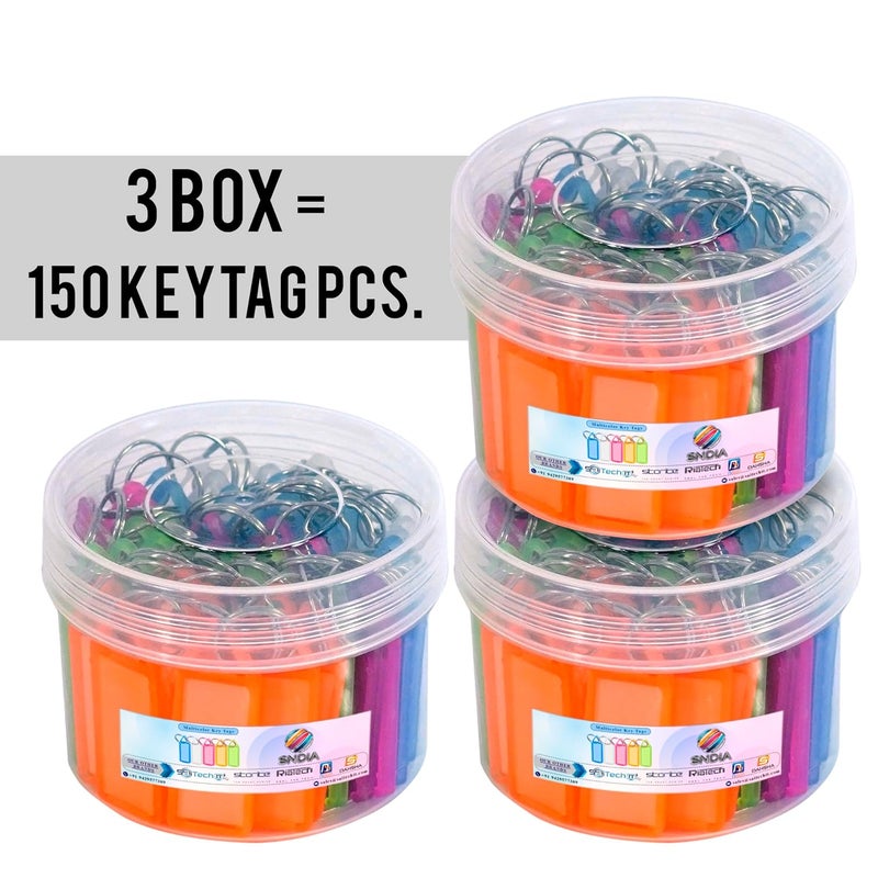 SNDIA علامة مفاتيح بلاستيكية 150 قطعة متعددة الألوان مع ملصقات أسماء مفاتيح متنوعة مع ملصق تعريف من الجانبين وحلقة مفاتيح للمكتب والمنزل - Image 2