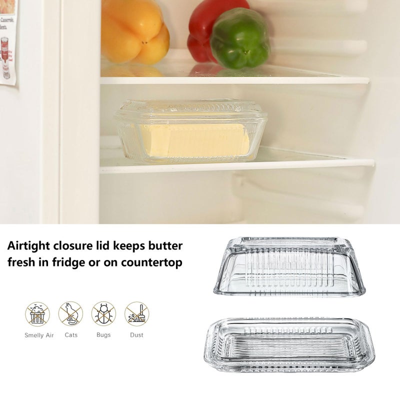 QFkris Clear Glass Butter Dish with Lid for Countertop, 6.5" Crystal Butter Dish with Cover, Covered Butter Tray for Refrigerator - Image 4