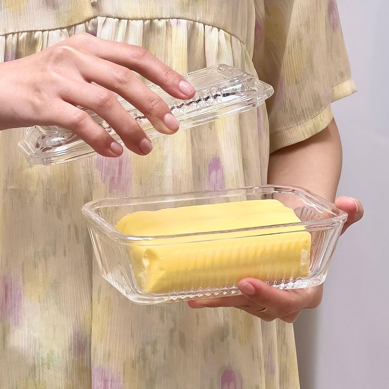 QFkris Clear Glass Butter Dish with Lid for Countertop, 6.5" Crystal Butter Dish with Cover, Covered Butter Tray for Refrigerator - Image 3