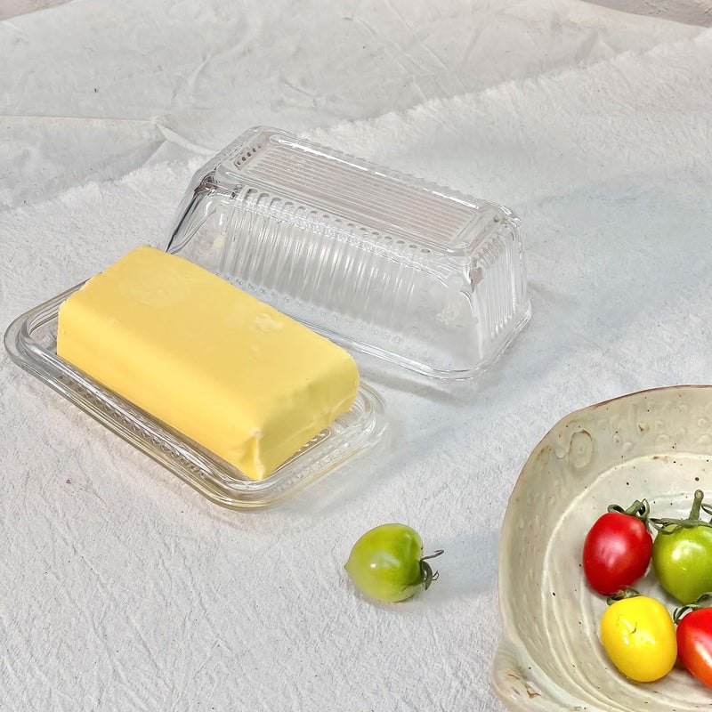 QFkris Clear Glass Butter Dish with Lid for Countertop, 6.5" Crystal Butter Dish with Cover, Covered Butter Tray for Refrigerator - Image 5
