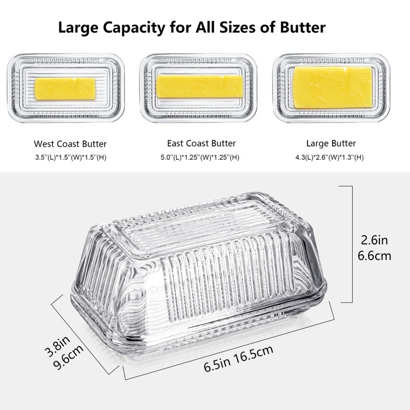 QFkris Clear Glass Butter Dish with Lid for Countertop, 6.5" Crystal Butter Dish with Cover, Covered Butter Tray for Refrigerator - Image 2