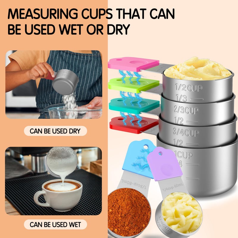 Minteem Magnetic Measuring Cups, 6 Stainless Steel Nesting Measuring Cup Set for Measuring Dry or Liquid Ingredients - Image 3