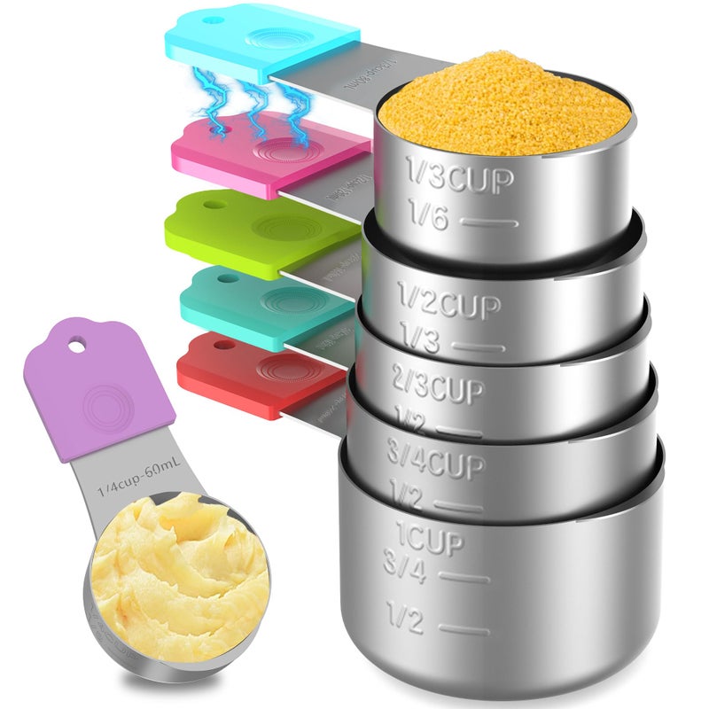 Minteem Magnetic Measuring Cups, 6 Stainless Steel Nesting Measuring Cup Set for Measuring Dry or Liquid Ingredients - Image 1