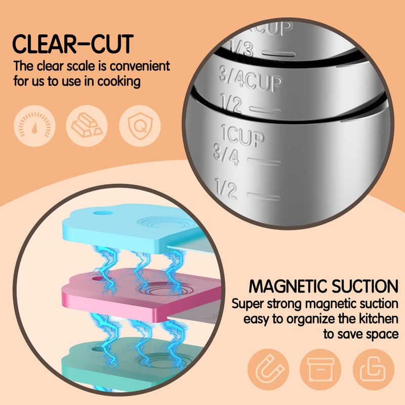 Minteem Magnetic Measuring Cups, 6 Stainless Steel Nesting Measuring Cup Set for Measuring Dry or Liquid Ingredients - Image 2