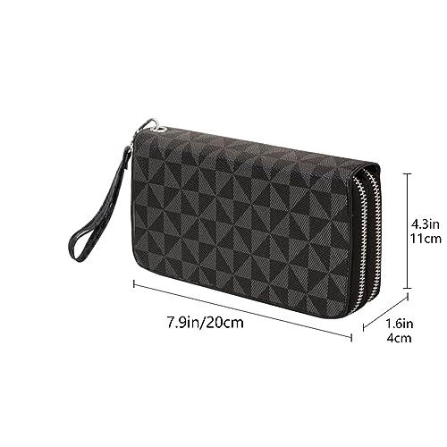 Veki Women's Wallet Double Zipper Pocket Wallets with Wrist Strap, Leather Credit Card Purse for Women Men (Black A) - Image 3
