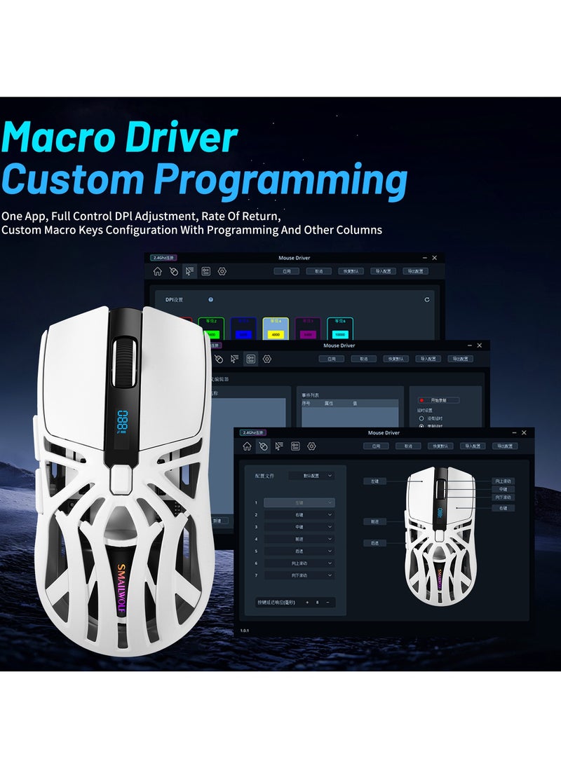 UCHUANG - Digital screen display Tri-Mode mouse Wireless Connection and Bluetootn Connecion and Wired Connection,Programmable Mice, PC/Laptop/Mac,E-sports Game - White - Image 1
