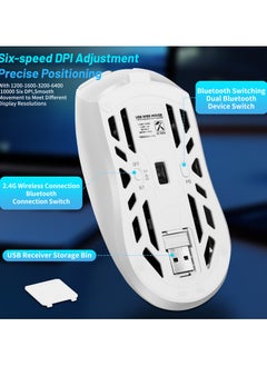 UCHUANG Digital screen display Tri-Mode mouse Wireless Connection and Bluetootn Connecion and Wired Connection,Programmable Mice, PC/Laptop/Mac,E-sports Game - White  - Image 3