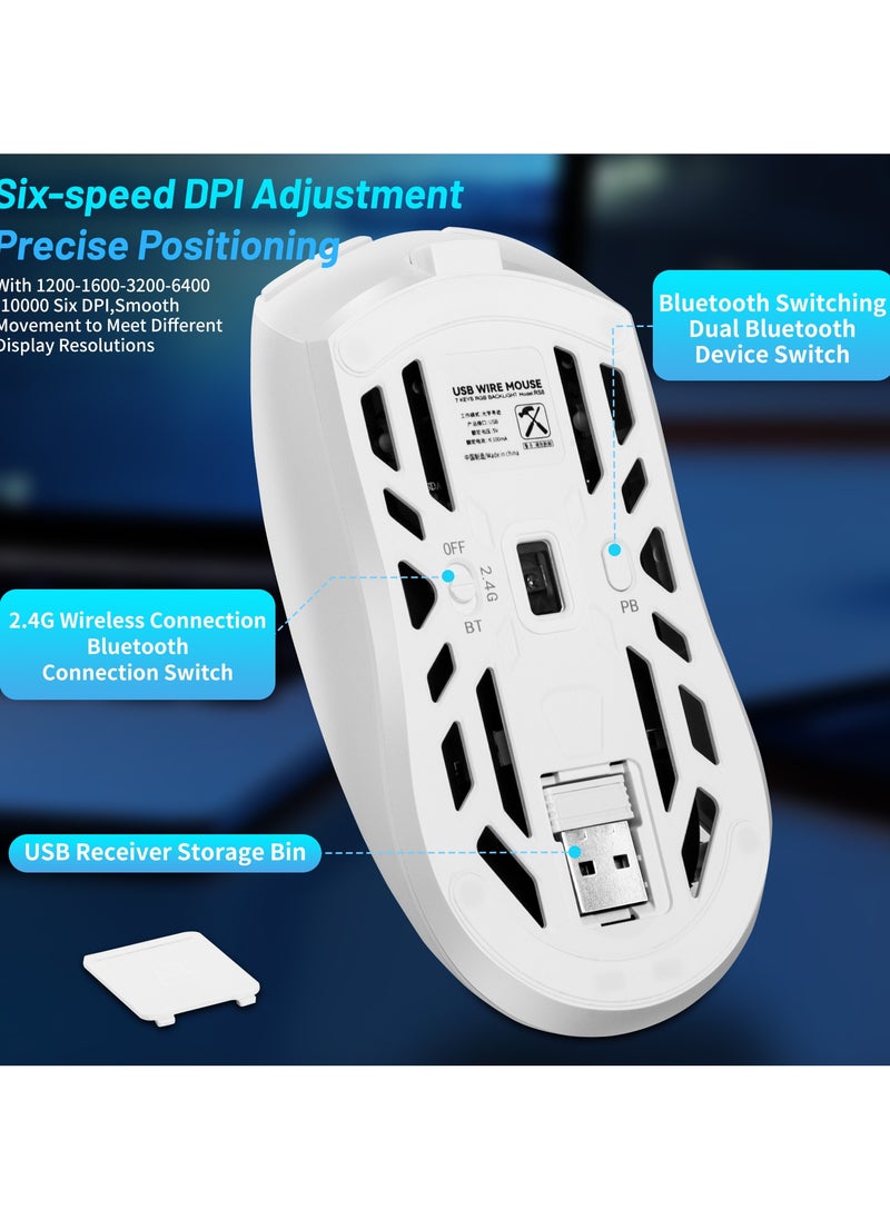 UCHUANG - Digital screen display Tri-Mode mouse Wireless Connection and Bluetootn Connecion and Wired Connection,Programmable Mice, PC/Laptop/Mac,E-sports Game - White - Image 1