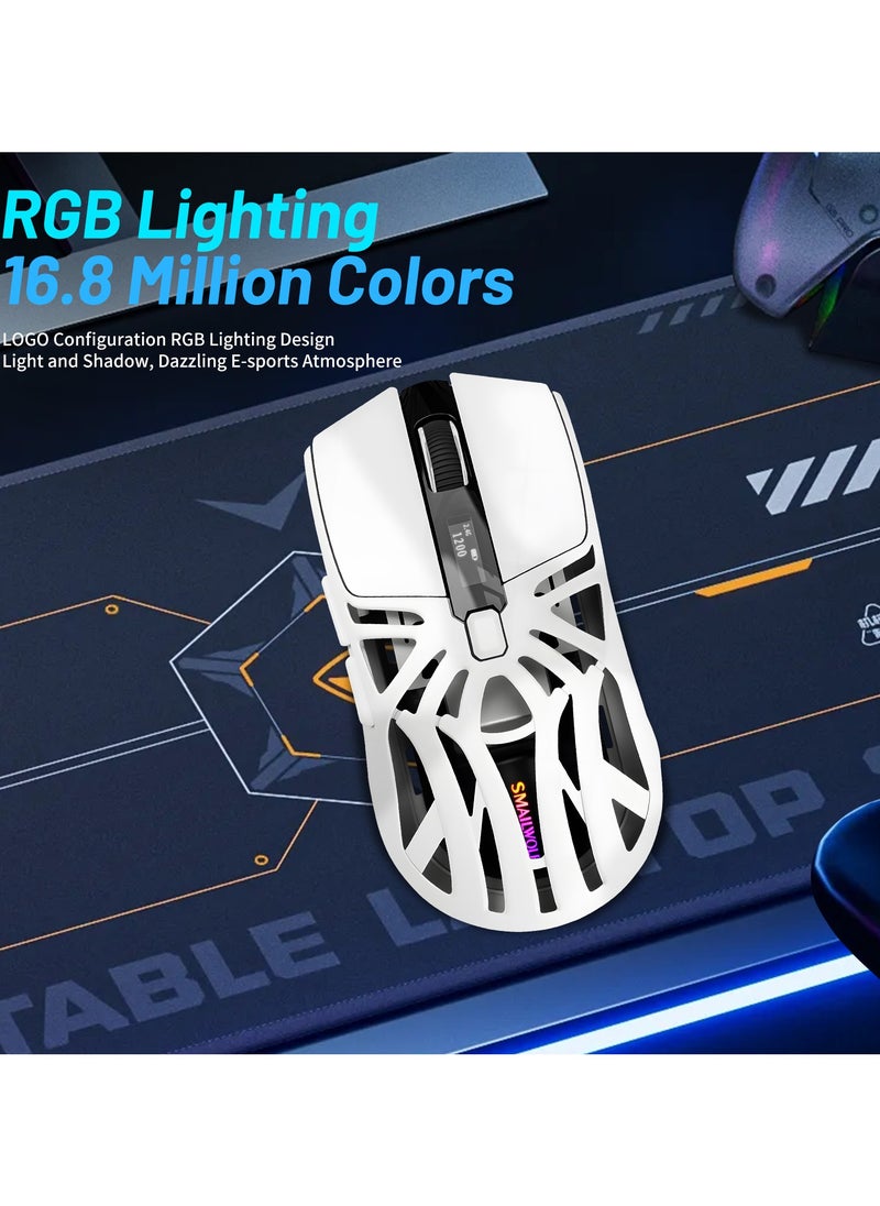 UCHUANG - Digital screen display Tri-Mode mouse Wireless Connection and Bluetootn Connecion and Wired Connection,Programmable Mice, PC/Laptop/Mac,E-sports Game - White - Image 1