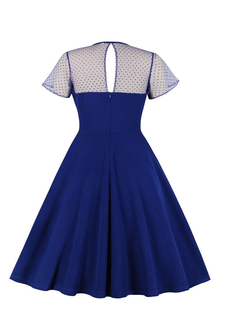 Loquat Mesh Polka Dot Patchwork Puffy Skirt In Royal Blue  - Image 2