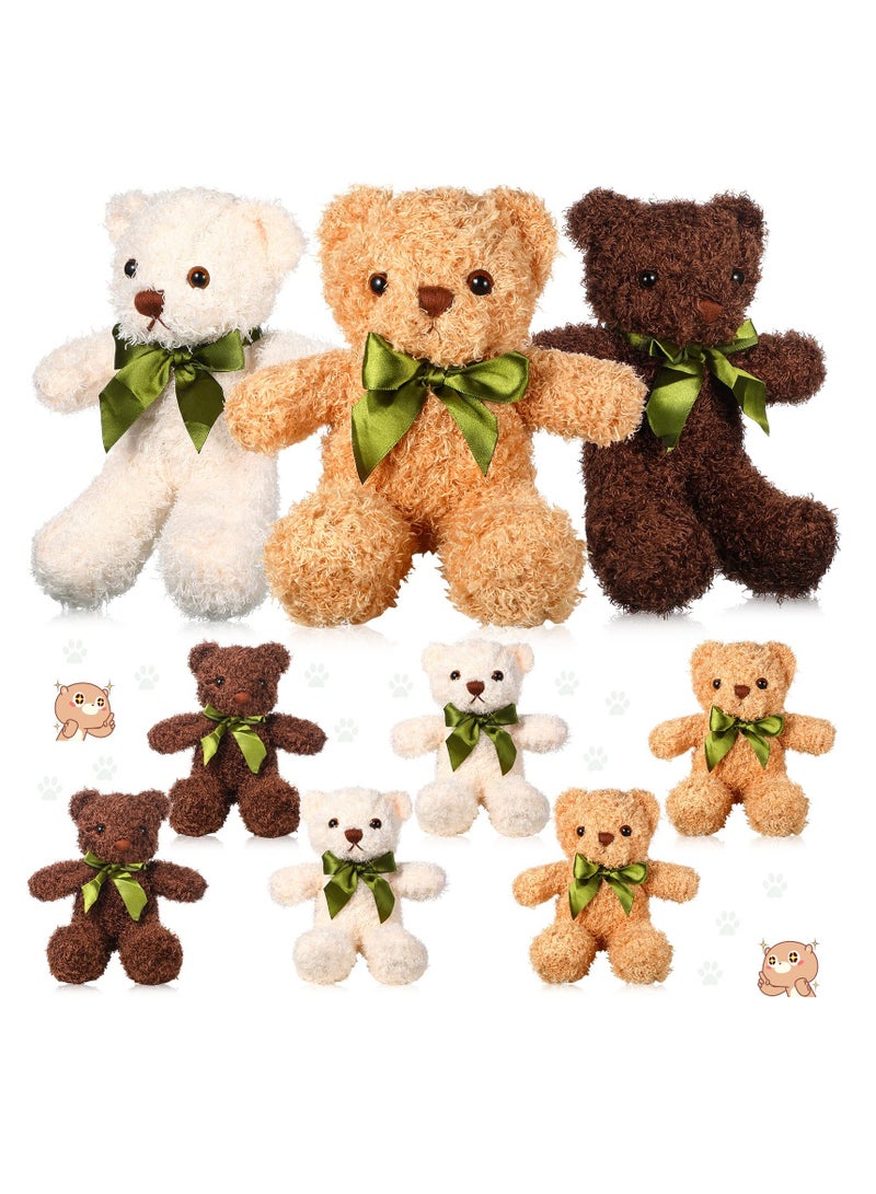 Luckam 9Pcs Plush Bears Bulk, 10 Inch Small Plush Bear Stuffed Bears with Bow Tie Bear Toys for Birthday Baby Shower Party Favor Gift - Image 1